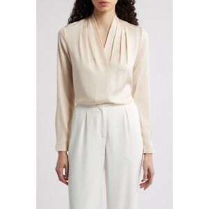 Kobi Halperin Ivory Silk Blend Draped Neck Long Sleeve Blouse Top KF9886